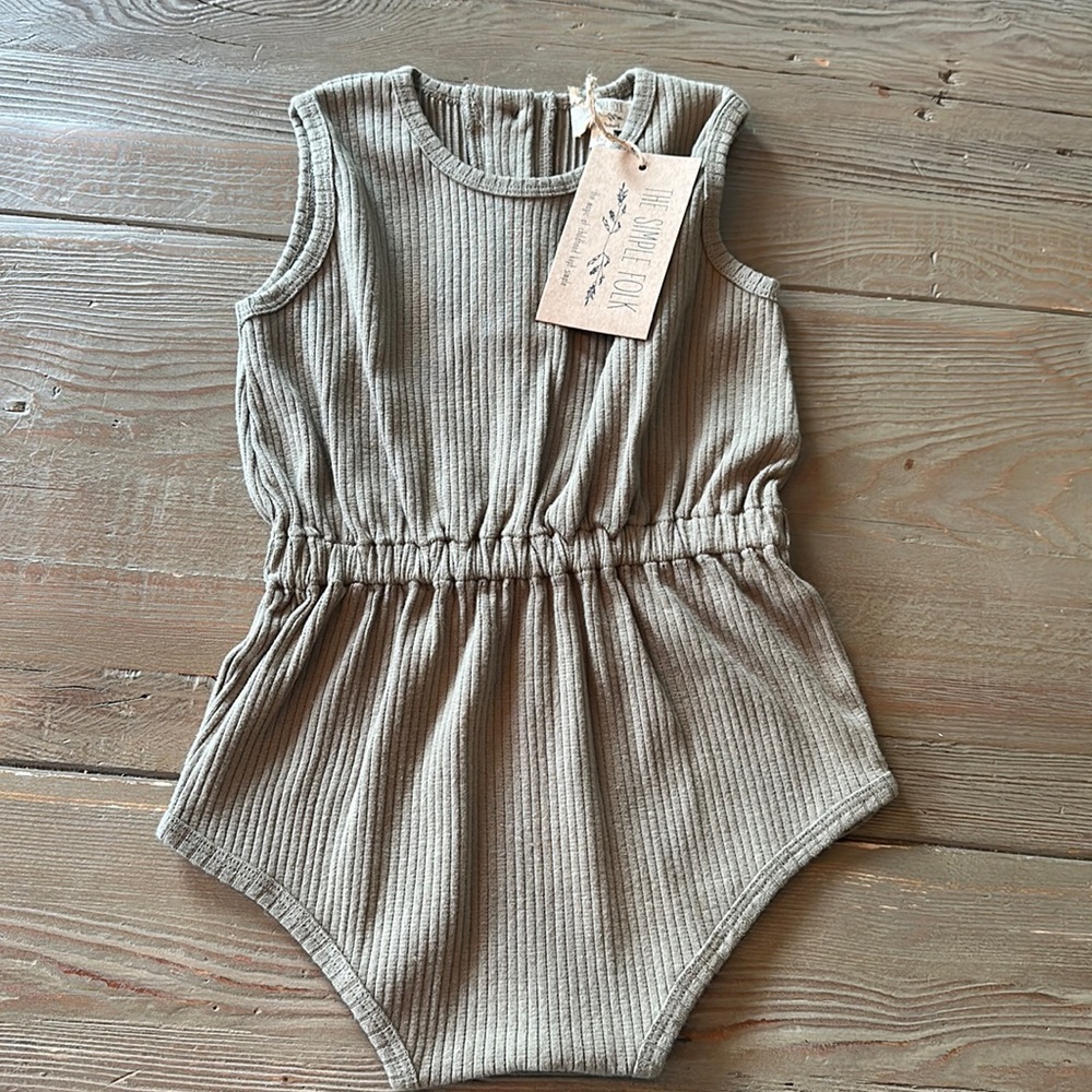 The Dawn Romper THE SIMPLE FOLK sage NWT 2/3 years Organic Ribbed Cotton